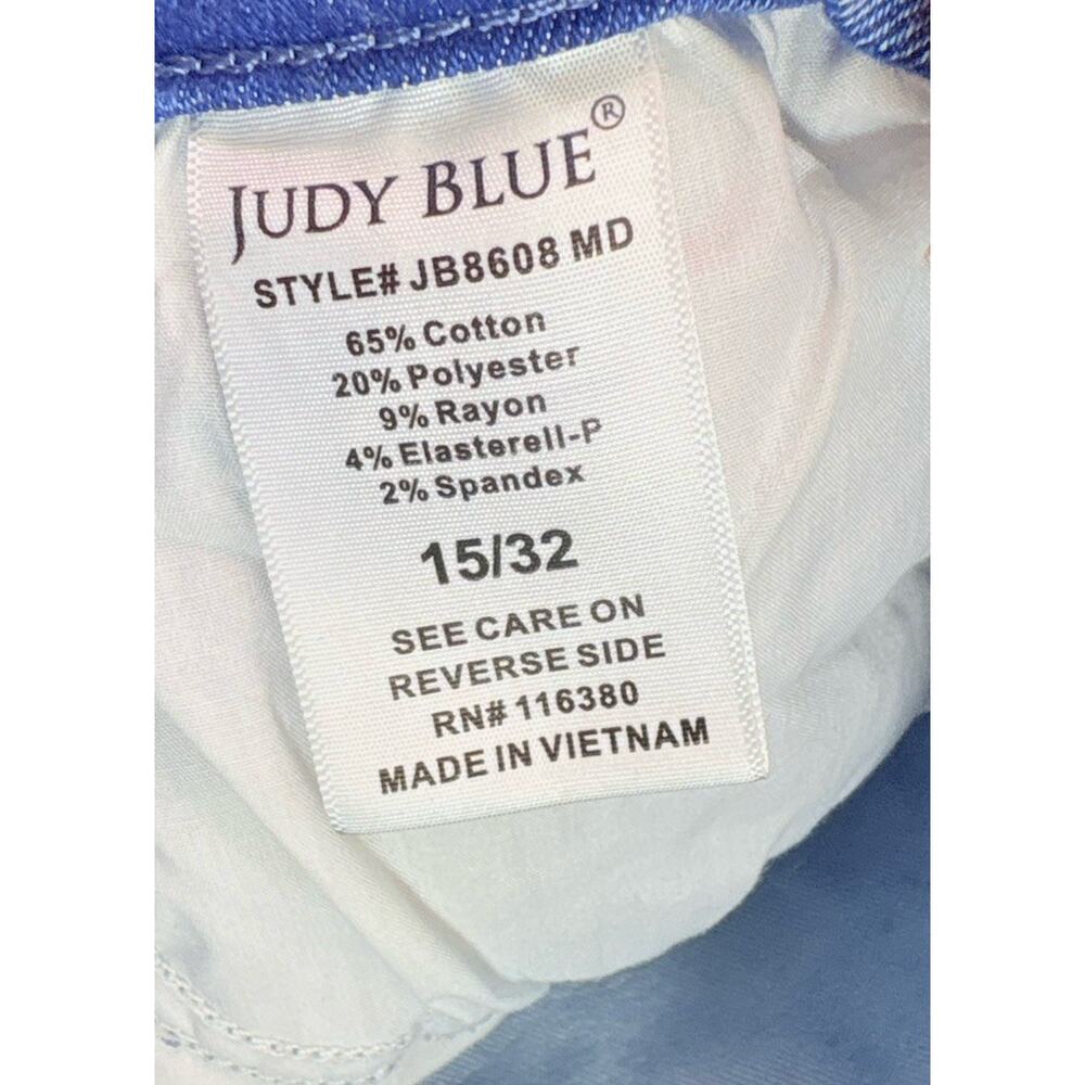 Judy Blue Retro Wide Leg Lightly Distressed Raw Hem Denim Blue Jeans Size 15/32 - Picture 7 of 11